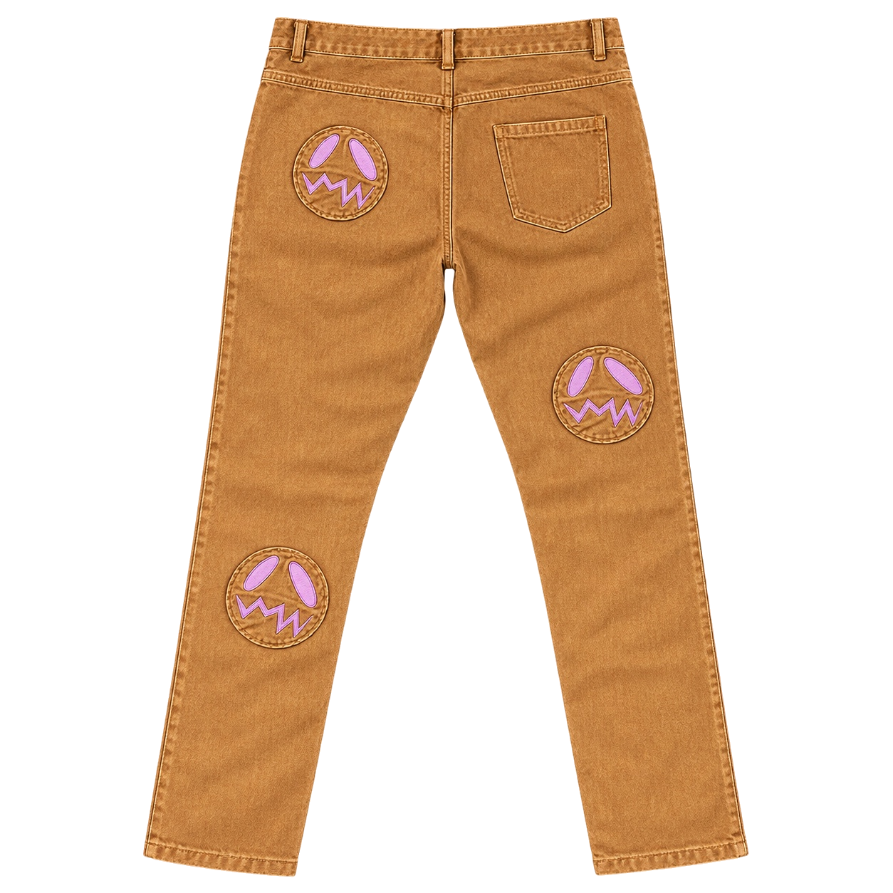 GOOUNIES Tan Patchwork Distressed Jeans, back view on transparent background
