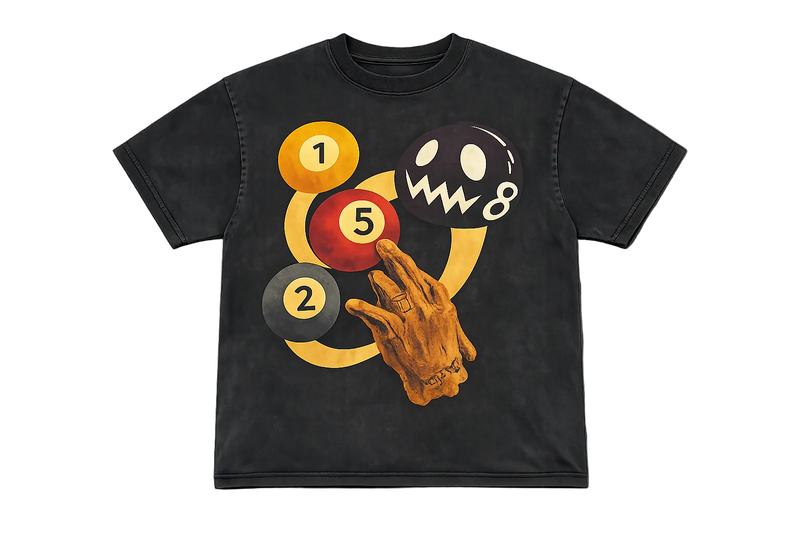 GOOUNIES Rack Em Up Graphic Tee billiards-inspired artwork detail