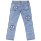 GOOUNIES Blue Acid Wash Patchwork Distressed Jeans, back view on transparent background