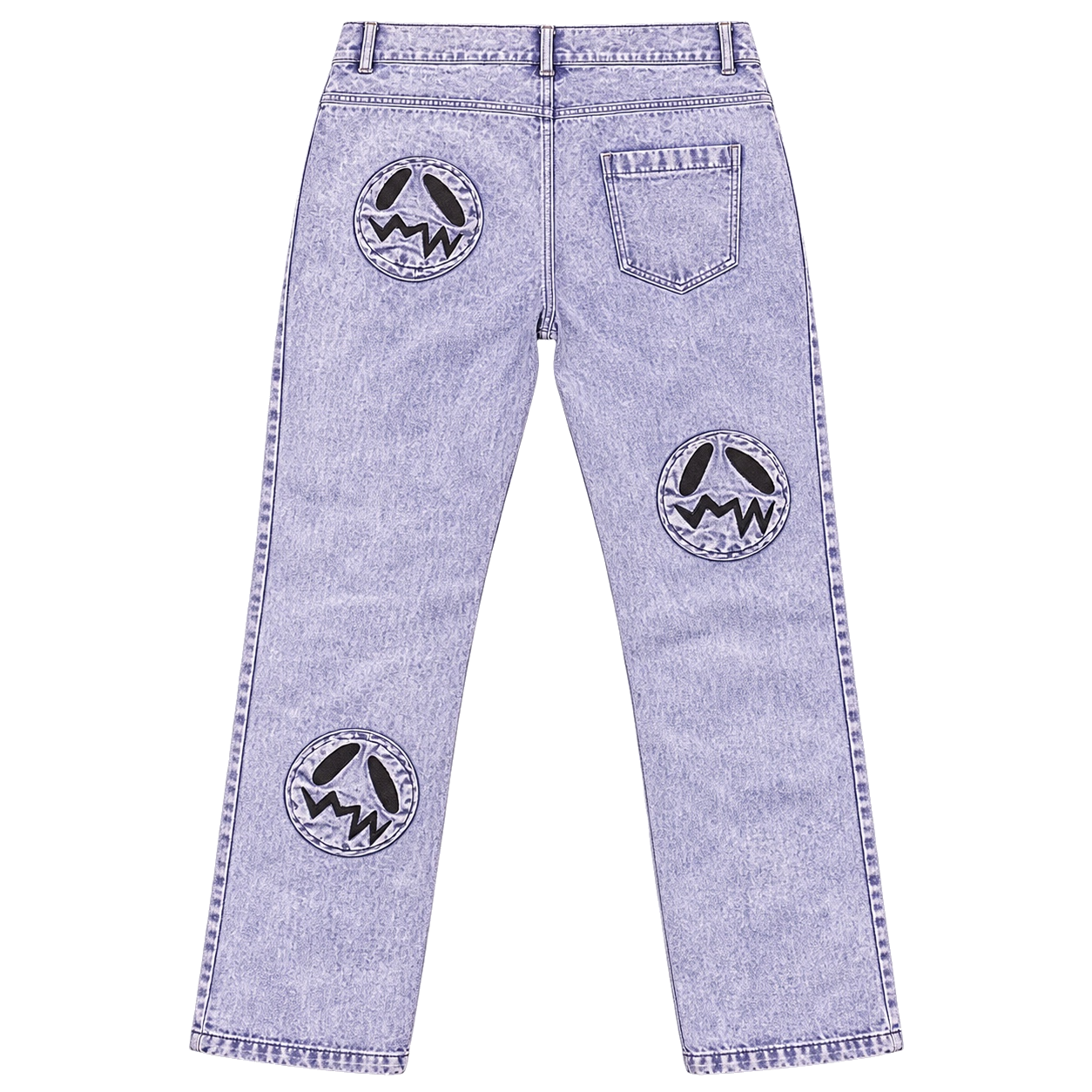 GOOUNIES Lavender Acid Wash Patchwork Distressed Jeans, back view on transparent background